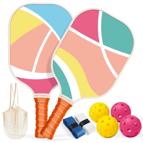 HITTIONA Pickleball Paddles - Fiberglass Pickleball Paddles Set of 2, USAPA Approved Pickle Ball Rackets 2 Pack with 4 Pickleball Balls, 1 Pickleball Net Bag, Paddles Ball Set for Beginners
