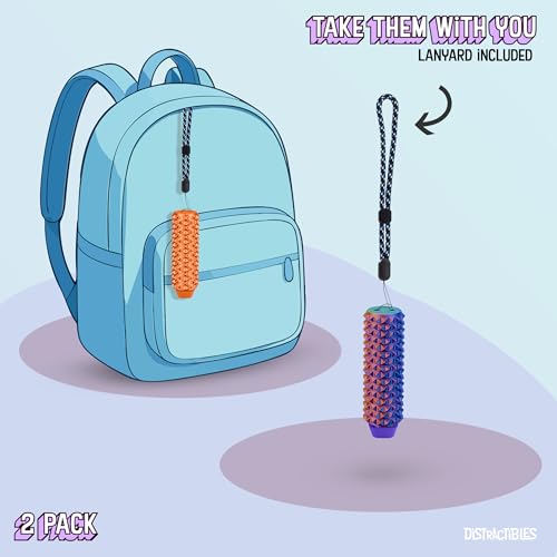 Distractibles Spike Roller Clicker, Tactile Pain Stim Fidget with Clicker Switch, Pain Stimulation Roller with Lanyard (NEON Harmony + Horizon) - color: Neon Harmony + Horizon