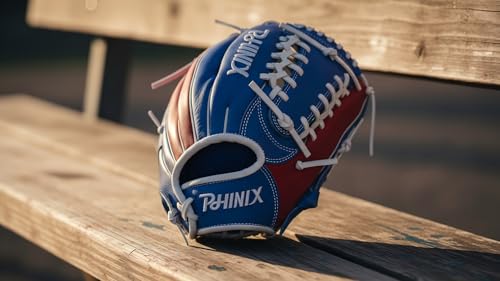 PHINIX Full Grain Leather Baseball Glove Sizes 11Inch -12 Inch - color: Blue&Red, size: 11"
