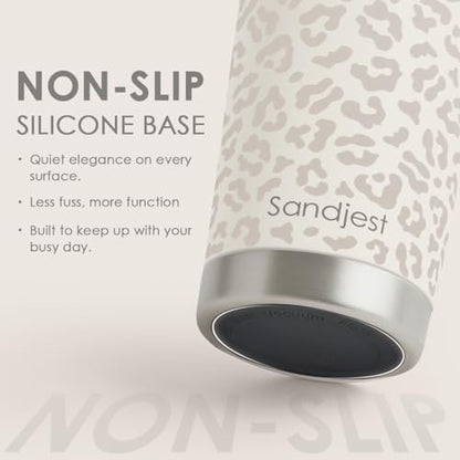 SANDJEST Leopard Print Tumbler 20oz Stainless Steel Insulated, Beige Leopard Travel Coffee Cup, Bow Gifts for Women Girls Teen, Birthday Christmas - color: Beige Leopard