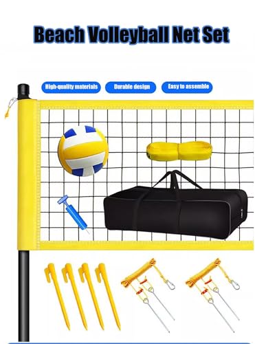 Portable Outdoor Volleyball Net System - Sag-Resistant Design, Complete with Poles, Volleyball, Pump & Carrying Case - Ideal for Beach & Grass Play.