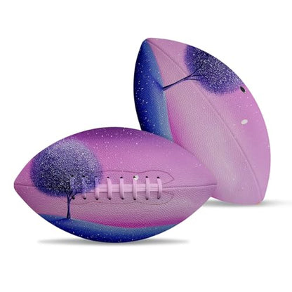 American Football, Official Size 11.9 x 7.3 Inch, Premium Composite Leather High-Grip Ball with Pro-Style Lacing, Unique Prints for Training, Games & Gifts - color: Pink Sky Purple Tree