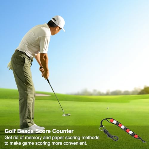 Golf Beads Score Counter, Golf Stroke Counter Beads with Clips Golf Accessories for Women Men Golfer Strokes Count, Red/Black/White