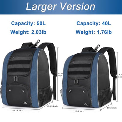 MATEIN Baseball Backpack, Lightweight Softball Bags with Shoes Compartment for Men, Large Capacity Baseball Bag Gifts for Adults with Fence Hook Hold 4 Tee Ball Bats, TBall Gear, Helmet