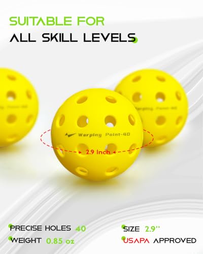Warping Point Pickleball Balls | 26 Holes, 40 Holes | 4 Pack, 12 Pack | Meet USAPA Specifications | High Bounce Durable Practice Pickle Ball for Beginner & Intermediates | Orange, Blue, Yellow, Green - size: 12 pack
