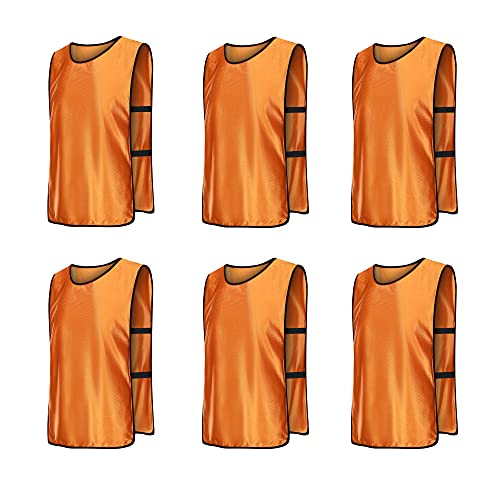 6 Pack Scrimmage Vests/Sport Basketball Pinnies/Soccer Bibs for Kid and Adult - color: Orange, size: Medium