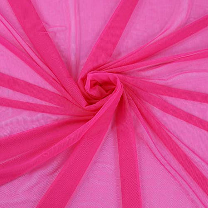 Superfine 4-Way Stretch Net Fabric Nylon Spandex Power Mesh, Pre-Cut 5 Yards Long 60" Wide, Lightweight Sheer (Hot Pink) - color: Hot Pink