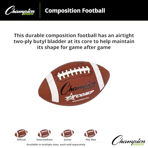 Champion Sports Pro & Composite Series Footballs – Water-Resistant Composite, Indoor/Outdoor, Official–Pee Wee Sizes - size: Junior, style: Composite