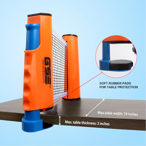 GSE Games & Sports Expert Adjustable Retractable Ping Pong Net Set & Post. Professional Table Tennis Rackets and Balls, Net with Posts and Storage Bag - Pingpong Paddle and Game Table Accessories. | Adjustable, Retractable, Post, Professional, Rackets, Ba