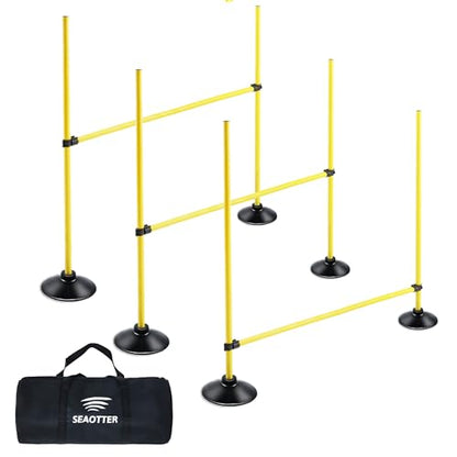 SEAOTTER Agility Hurdles 4FT Detachable Adjustable Sports Speed Training Hurdles with Rubber Base, Wickets Track and Field, Fitness Equipment for Plyometric, Soccer, Kids, Athletes, Physical Therapy - style: Pack of 3