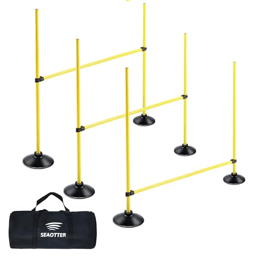 SEAOTTER Agility Hurdles 4FT Detachable Adjustable Sports Speed Training Hurdles with Rubber Base, Wickets Track and Field, Fitness Equipment for Plyometric, Soccer, Kids, Athletes, Physical Therapy - style: Pack of 3