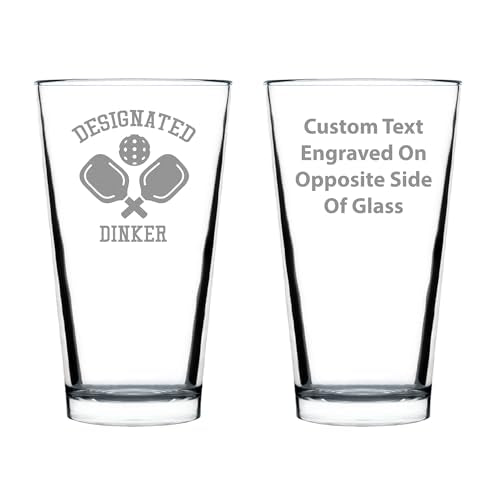 Custom Designated Dinker - Pint Glass for Beer - Funny Pickleball Themed Decor and Gifts - 16 oz Glasses - style: Custom