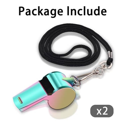 DIVINA VITAE 2Pack Coach Whistle with Lanyard Stainless Steel Metal Whistle Colorful Coach Whistle Bulk Loud Sports Whistle for Teachers, Coaches, Referees, Emergency