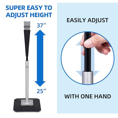 Portable Baseball Tee, Batting Tee for Baseball/Softball, Adjustable Height, Tee Ball Stand with Weighted Base, Flexible Rubber Top, Hitting Tee for Kid/Youth/Adult, Easy Assembly - size: Height 25" to 37"