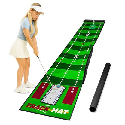 Golf Putting Mat 10ft, Indoor & Outdoor Portable Putting Green with Ball Bouncer, Putting Cup, Alignment Mirror, Roller Brush and Adjustable Slope Wedges, Ideal Practice Mat for Home or Office