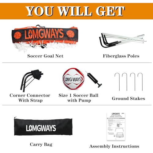 LOMGWAYS Soccer Goal – Foldable Frame Net for Kids + Youth – Indoor + Outdoor Soccer Goal with Carry Bag – Easy Set up – Multiple Sizes for Practice & Games - size: 2x1.3FT(Size 1 Ball)