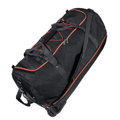 110L Expandable to 140L 32” Foldable Oxford Soft-Sided Rolling Duffle Bag with 2 Heavy-Duty Wheels,2 Large Compartments,Adjustable Shoulder Strap and Attached Organizer Pouch,Black Red - color: Black Red