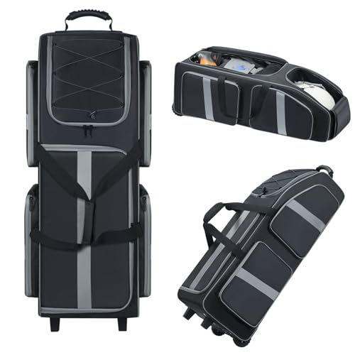 Football Bag 35" with Wheels - Football Gear Bag Heavy-Duty Rolling Equipment Bag for Team Sports, Multi-Pocket Duffle for Soccer, Baseball, Youth & Adult Athletes