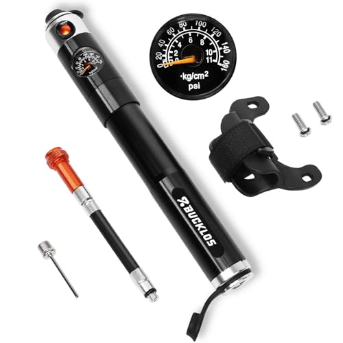BUCKLOS Mini Bike Tire Pump with Gauge Portable Bicycle Hand Air Pump 160Psi Presta Schrader Valve Air Pressure Gauge for Mountain Bike Road Bikes Balls Handheld Accessories Tool