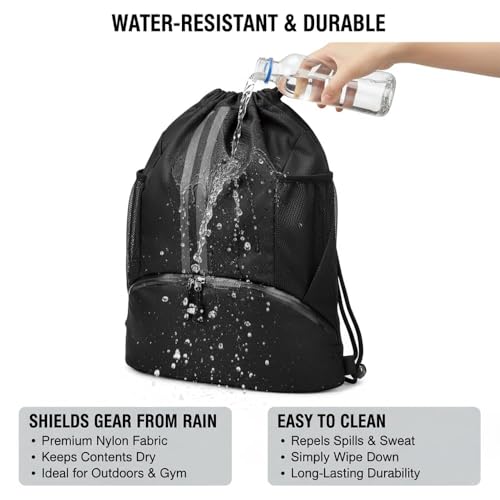 Drawstring Backpack Gym Bag with Shoes Compartment for Soccer, Basketball, Swim, Water-Resistant String Backpack Beach Cinch for Women Men