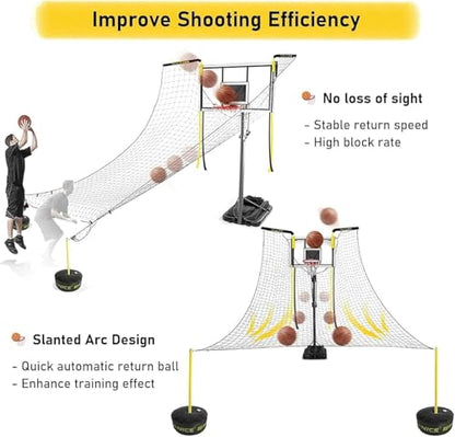 Basketball Practice Network Automatic Basketball Hoop Return Attachment for Kids, Teens and Adults, Outdoor Basketball Shot Returner with Rotatable Stand