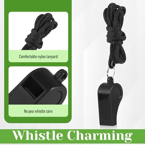 100 Pcs Coach Whistle with Lanyard, Plastic Emergency Whistle Bulk Loud Sound Sports Whistles for Referees Coaches Emergencies Athletes Training Outdoor Sports