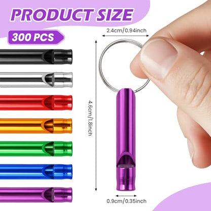 200/300 Pcs Emergency Whistles Keychain Set, Bulk Aluminum Alloy Extra Loud Safety Whistles, Ideal for Sports Referees, Lifesaving Training, Hiking and Camping