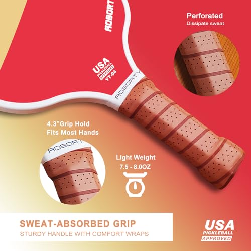 AOBORTY Pickleball Paddles 4 Pack - USAPA Light Graphite Premium Rackets Fiber Face & Polymer Honeycomb Core Pickleball Set with 4 Outdoor Indoor Balls Including Portable Carry Bag