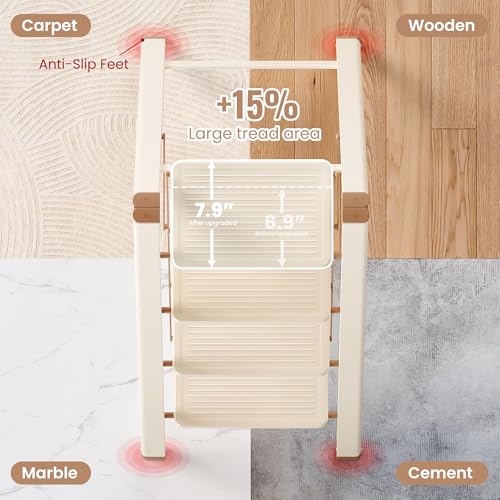 4 Step Ladder, 4 Step Stool for Adults, Folding Step Ladder with Secure Footing, Widened Pedal, Aesthetically Pleasing Looking, Blends Right into Domestic Rooms, Cream Chocolate - size: 4 Step