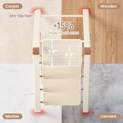 4 Step Ladder, 4 Step Stool for Adults, Folding Step Ladder with Secure Footing, Widened Pedal, Aesthetically Pleasing Looking, Blends Right into Domestic Rooms, Cream Chocolate - size: 4 Step