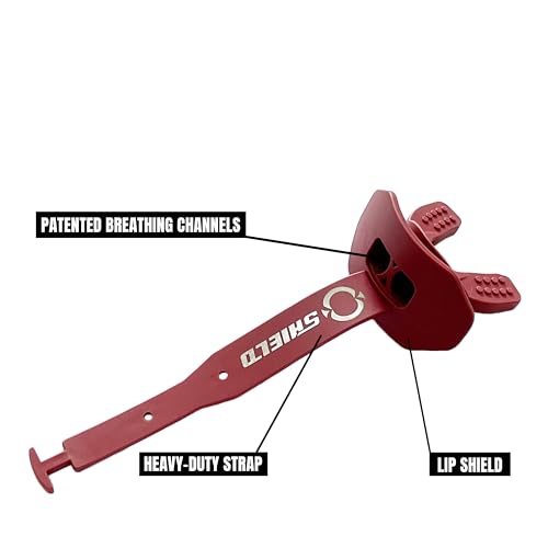 O Shield Striker Football Mouth Guard with Connected Strap, No Boil Brace Friendly Lip Guard for Tackle Football, Youth and Adult - color: Maroon