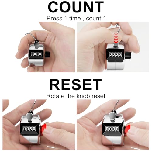 Decymis 2 Pack Clicker Counter, Metal Hand Tally Counter Clicker, 4 Digit Mechanical Palm Click Counter for Counting Numbers, Coaching, Sports Events Count