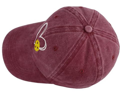 Pickleball Baseball Cap for Men Women, Funny Adjustable Embroidered Cotton Outdoor Sport Pickle Ball Heart Hat - color: Burgundy