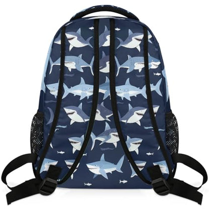 Kids School Backpack Funny Sea Sharks Animal Large Bookbag for Elementary Students Boys Girls Lightweight Travel Casual Daypack Water Resistant Outdoor Hiking Sport Rucksack - color: Funny Sea Sharks Animal