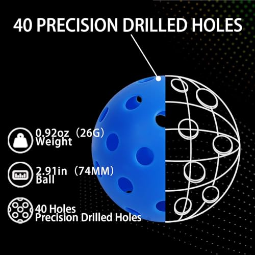 Outdoor Pickleball Balls - 40 Holes, USAPA Standard, 4/6/12 Pack - High Bounce, Durable, Blue (6 Pack, Dark-Blue)