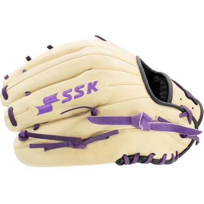 SSK Z5 Craftsman Infield Baseball Glove – 11.25” - 11.5” - 11.75” - 12” – Right & Left Hand Throw - color: Camel/Black/Purple, size: 11.5" - Right Hand Throw