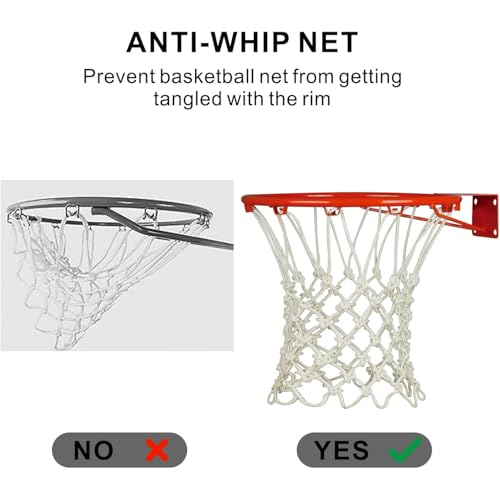 Basketball Net Replacement, 12 Loops Heavy Duty All Weather Net, Anti-Winding Design Sturdy Resistant for Outdoor Standard Basketball Hoop, White