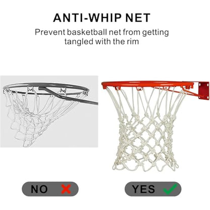 Basketball Net Replacement, 12 Loops Heavy Duty All Weather Net, Anti-Winding Design Sturdy Resistant for Outdoor Standard Basketball Hoop, White
