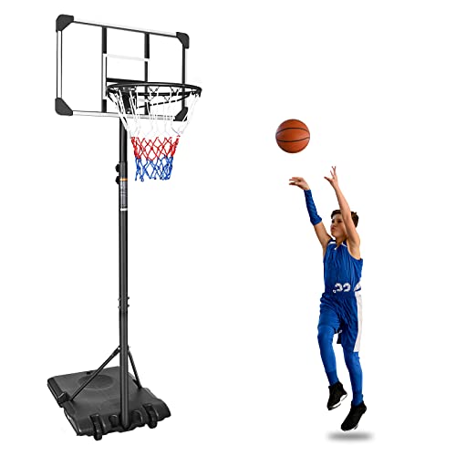 Portable Basketball Hoop System 5.6–7ft Adjustable Basketball Goal with 28 Inch Shatterproof Backboard, Heavy Duty Basketball Stand with Wheels, Indoor Outdoor Basketball Hoop for Kids Youth Driveway