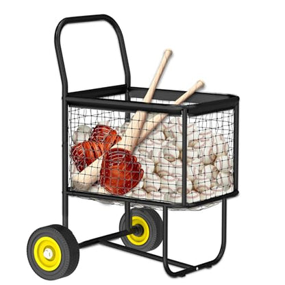 Baseball Cart with Wheels, Holds 300+ Baseballs or 150 Softballs, Heavy-Duty with Steel Frame Baseball & Softball Cart, Portable Ball Cart Storage for Field & Training