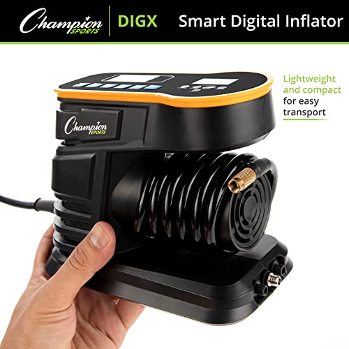 Champion Sports Digital Air Pump - Electronic Inflator for Sports Balls - Portable, Smart Ball Pump for Basketball, Soccer Ball, Football, Volleyball - Comes with Pressure Gauge and 3 Needle Tips