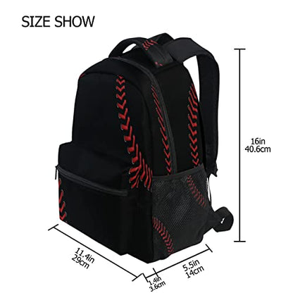 STAYTOP Black Baseball Laces Backpacks Travel School Bags for Boys Girls School Computer Backpacks Book Bag Travel Hiking Camping Daypack - color: Black Baseball