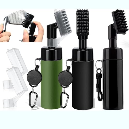 Golf Club Spray Water Cleaner, Golf Club Cleaning Brush Set,Golf Club Cleaner Brush with Retractable Clip and Squeeze Water Bottle Holds 5 Ounces of Water, Golf Gifts for Men Women - color: Black