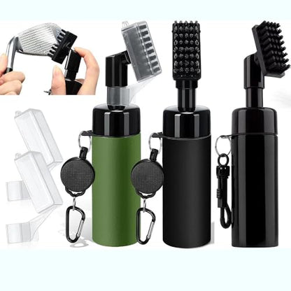 Golf Club Spray Water Cleaner, Golf Club Cleaning Brush Set,Golf Club Cleaner Brush with Retractable Clip and Squeeze Water Bottle Holds 5 Ounces of Water, Golf Gifts for Men Women - color: Black