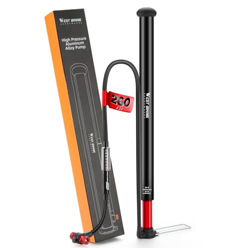 WEST Biking Updated Bike Pump with Gauge, High Pressure 260Psi, Bicycle Floor Pump Inflator for Road Bike MTB