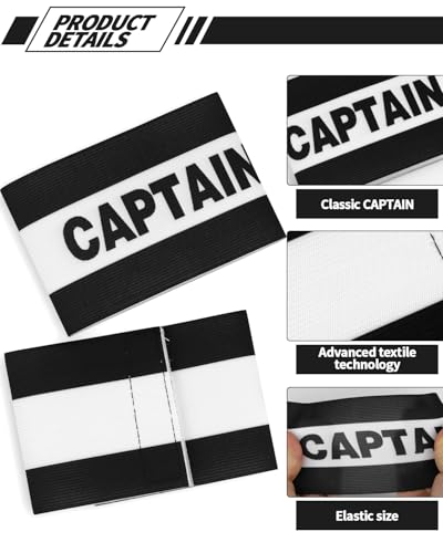4 Pcs Captain Arm Bands for Soccer, Black Adjustable Soccer Captain Armband, Arm Bands Football for Adults and Youth, Suitable for Rugby, Basketball, Volleyball Teams