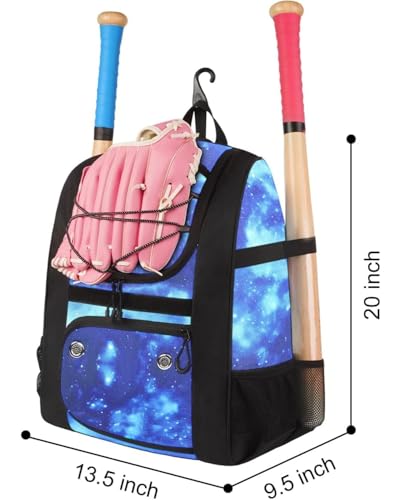 MATEIN Softball Bag, Lightweight Baseball Backpack with Shoe Compartment, Baseball Bag with Fence Hook for TBall Bat & Equipment, Softball Gifts Catchers Backpack for Women Fit Catcher’s Mitt, Helmet - color: Galaxy Blue