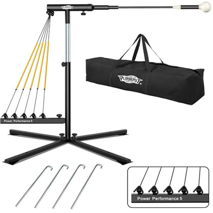 PLAYAPUT Baseball Softball Swing Trainer with 5 Power Bands,Auto Reset Baseball Training Equipment,Baseball Hitting Trainer,Height Adjustable 31-47 inches Softball Swing Trainer Improve Power,Speed