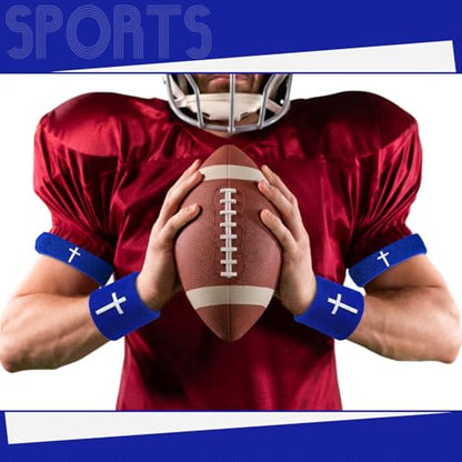 Soulchen 4 pcs Cross Bicep Bands Wrist Bands Christian Arm Sweat Wristbands Absorbent Armband for Men Women Football Baseball Players Sports Activities Supplies - color: Blue