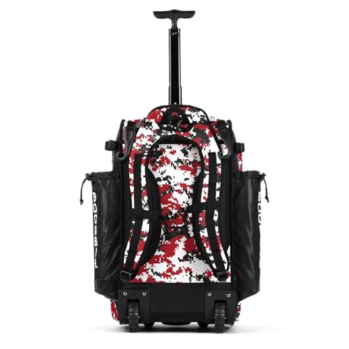 Boombah Catchers Superpack Hybrid Rolling Digital Camo Bat Bag - Multiple Colors - Wheeled & Backpack Version - color: Black/Red